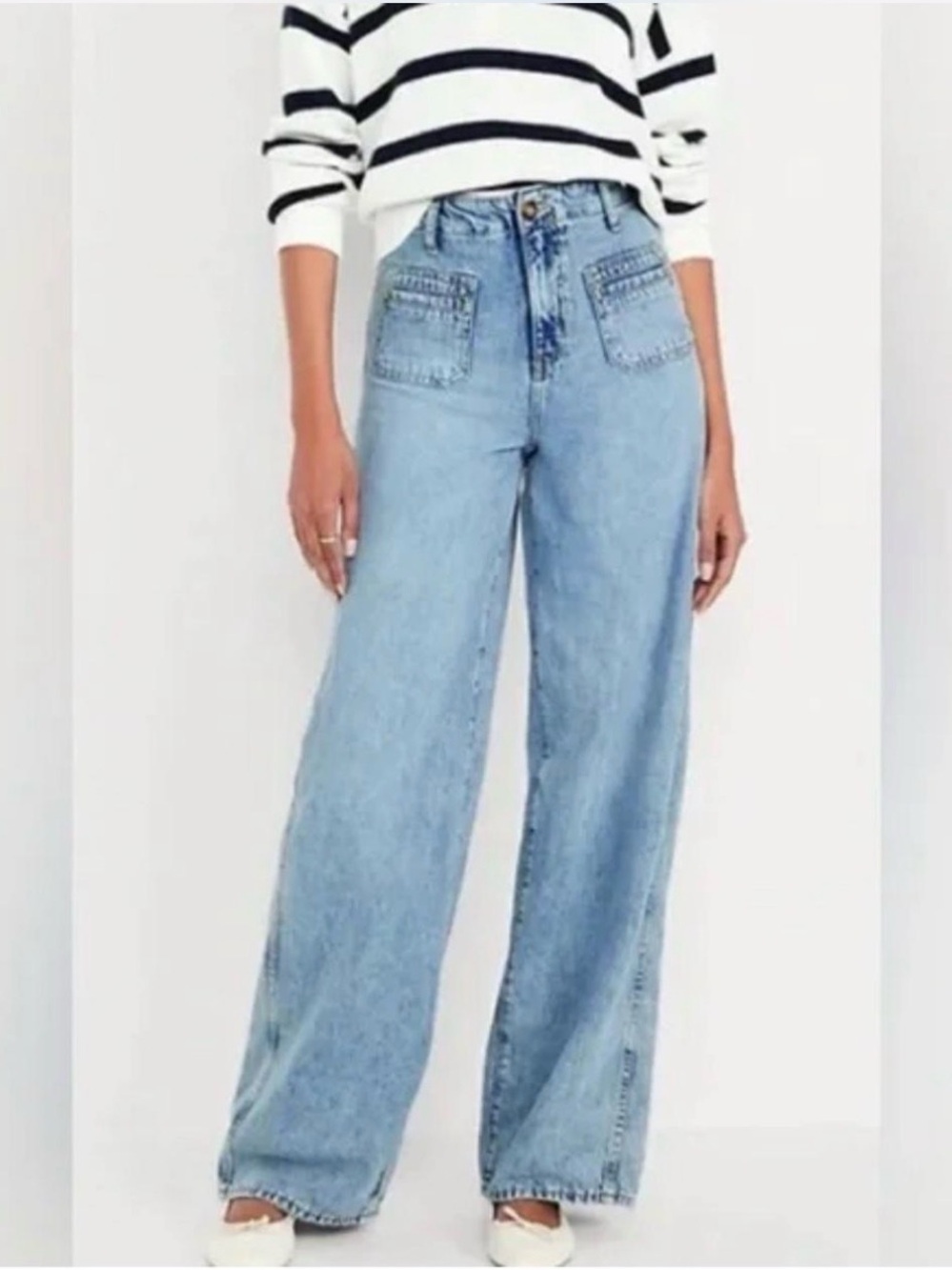 Old Navy High Rise Baggy Wide Leg Light to Medium Blue Wash Jeans size 4P